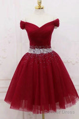 Off The Shoulder Tulle Red Short Prom Dresses Lace Up