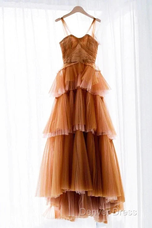 Off The Shoulder Tulle Tiered Long Prom Dresses, A Line Evening Gown