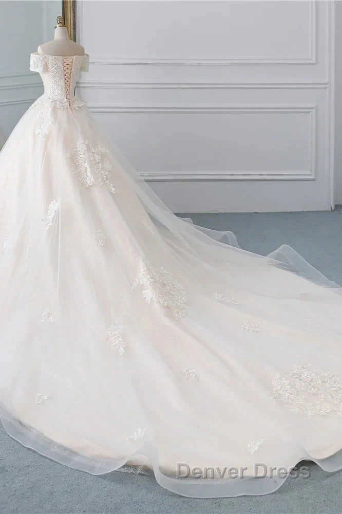 Off-The-Shoulder Wedding Gown With Lace Appliques