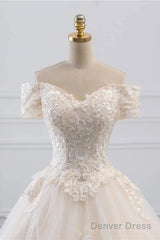Off-The-Shoulder Wedding Gown With Lace Appliques