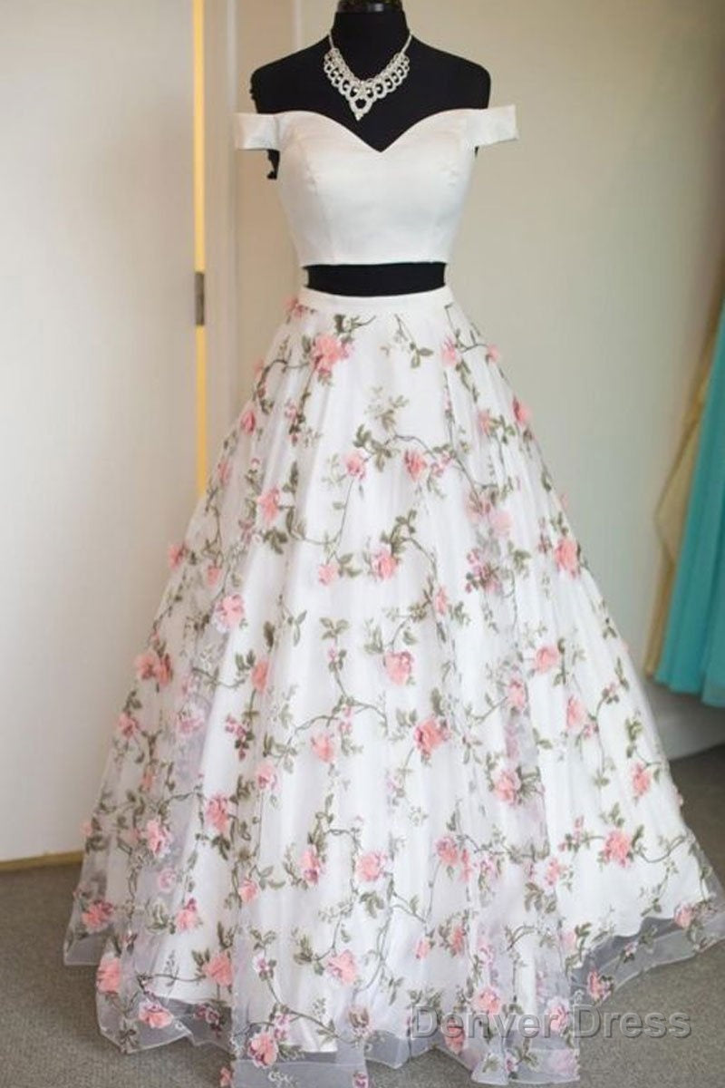 Off The Shoulder White Floral Prom Dresses, Off Shoulder White 3D Flower Long Formal Graduation Evening Dresses Secondary image