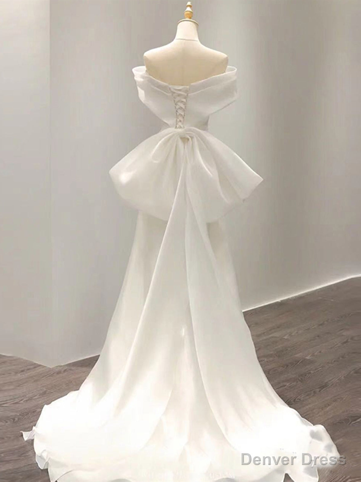 Off the Shoulder White Ivory Wedding Dress, Ivory Prom Graduation Dresses Secondary image