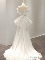 Off the Shoulder White Ivory Wedding Dress, Ivory Prom Graduation Dresses