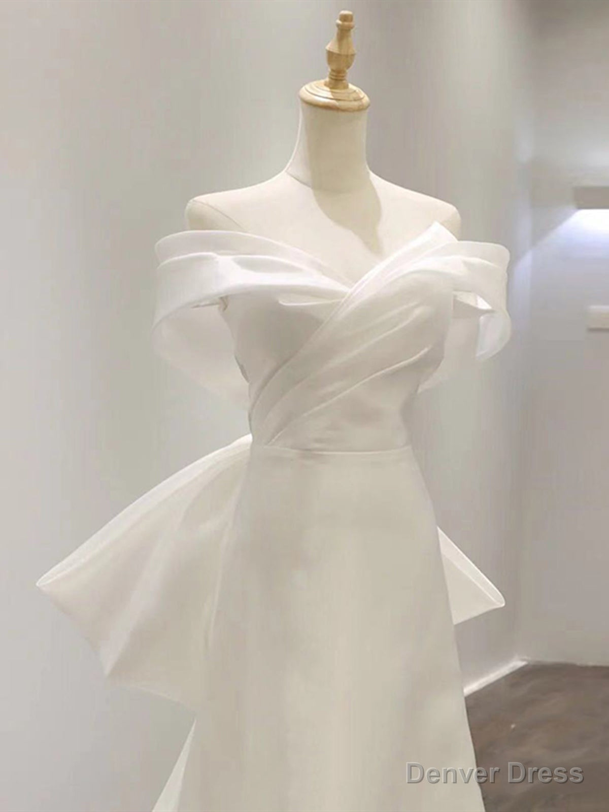 Off the Shoulder White Ivory Wedding Dress, Ivory Prom Graduation Dresses
