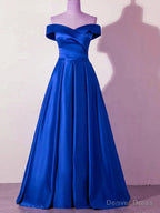 Off the Shoulder Yellow Blue Satin Long Prom Dress, Yellow Blue Satin Prom Bridesmaid Dresses