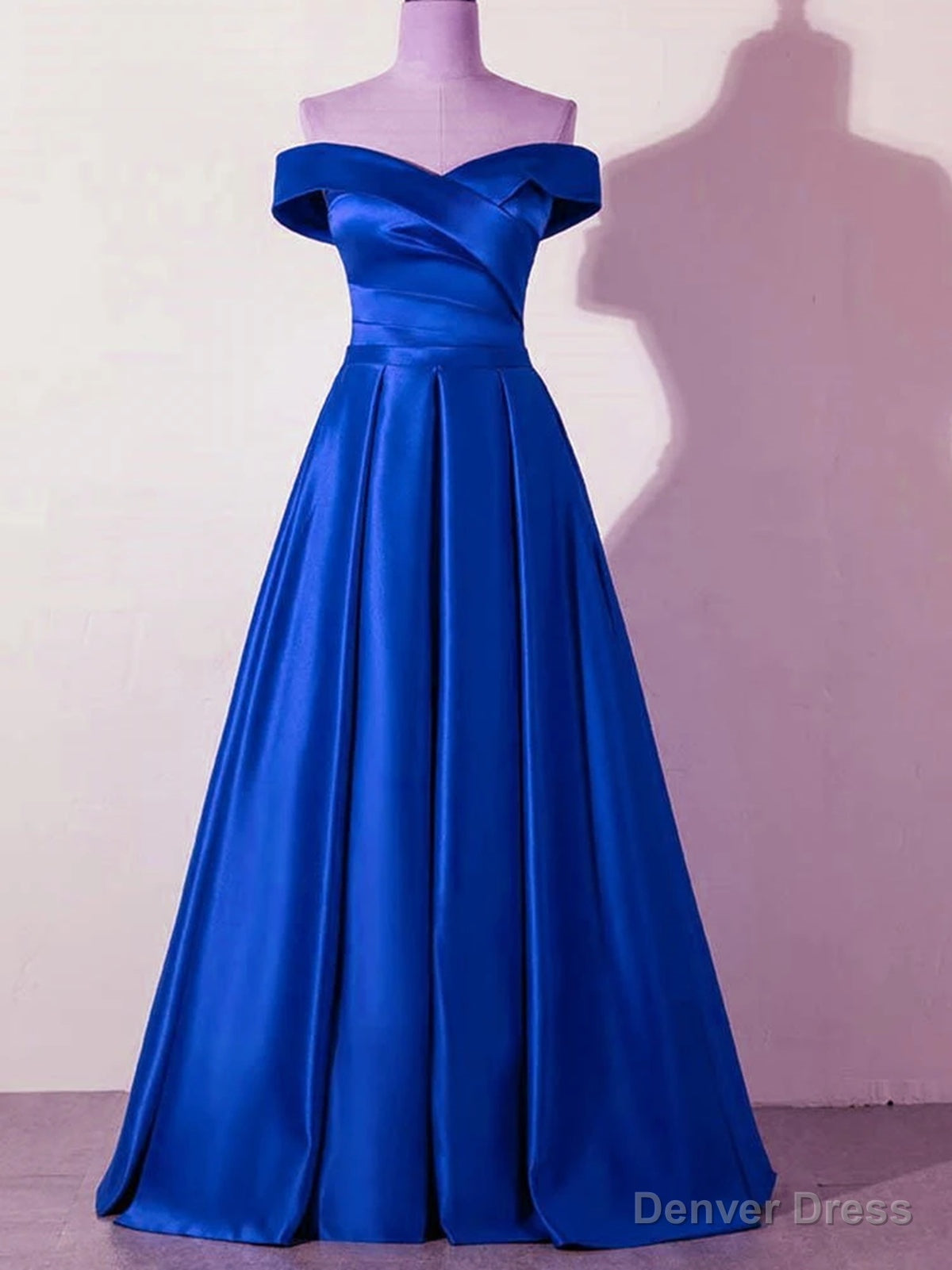 Off the Shoulder Yellow Blue Satin Long Prom Dress, Yellow Blue Satin Prom Bridesmaid Dresses