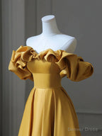 Off the Shoulder Yellow Long Prom Dress, Yellow Off Shoulder Long Prom Dresses