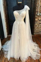 Off White One Shoulder A Line Wedding Dresses Long Beautiful