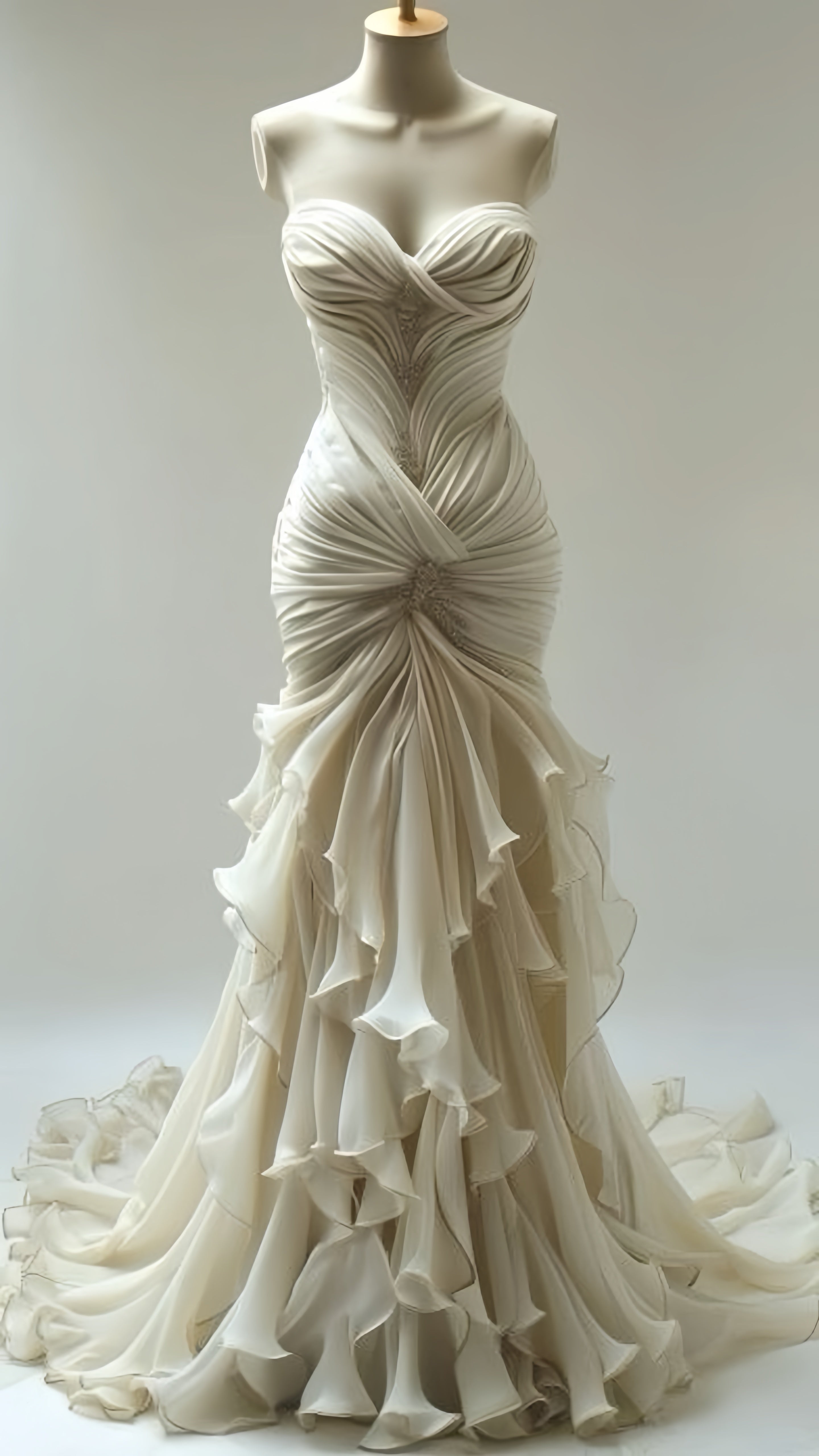 Off White Pleated Prom Dress, Sweetheart Organza Wedding Dresses, Main image