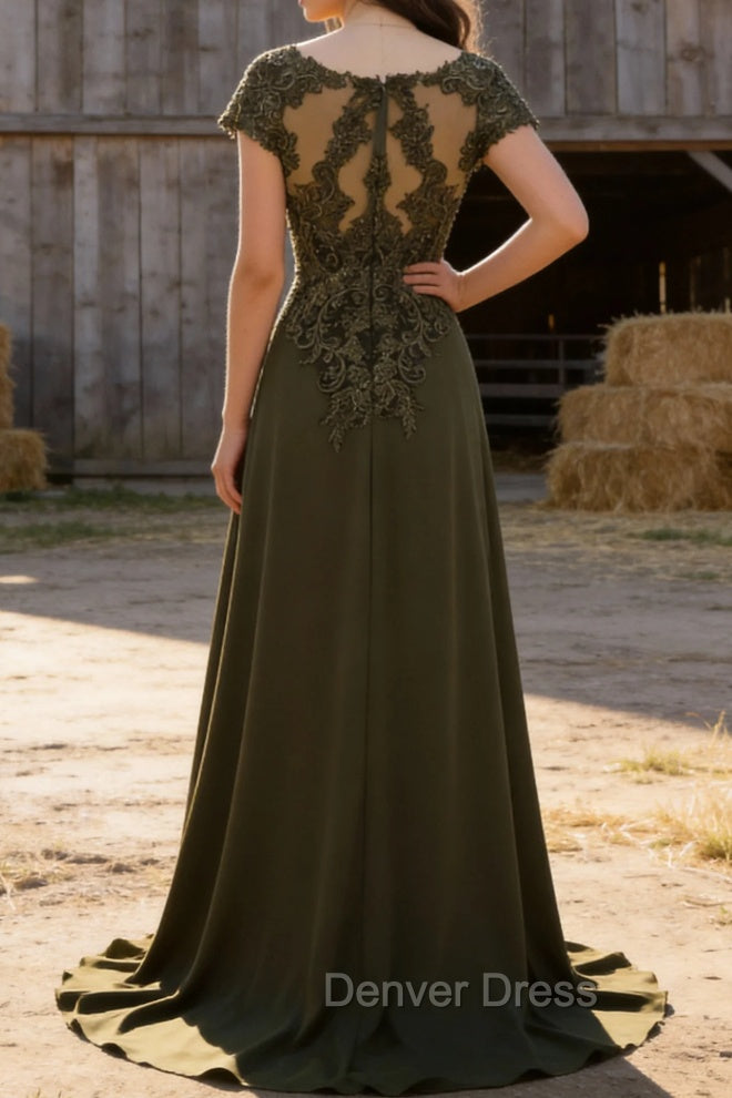 Olive A Line Satin Prom Dress with Slit
