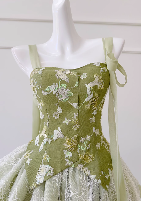 Olive Green A-Line Mesh Lace Sequined Short Prom Dress Homecoming Dresses