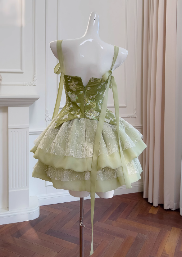 Olive Green A-Line Mesh Lace Sequined Short Prom Dress Homecoming Dresses