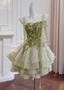 Olive Green A-Line Mesh Lace Sequined Short Prom Dress Homecoming Dresses