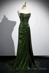 Olive Green Trumpet Mermaid Sequin Prom Dress