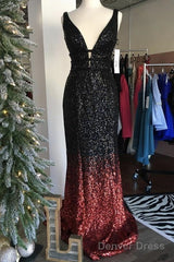 Ombre Mermaid V-Neck Court Train Prom Sequins Dresses