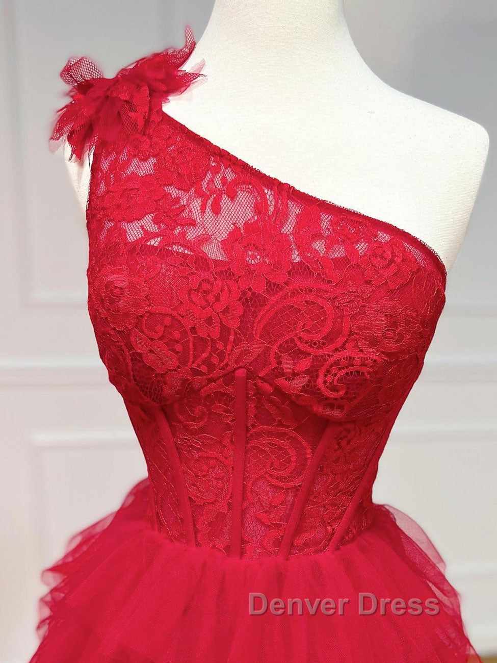 One Shoulder A Line Tulle Burgundy Long Prom Dress, Burgundy Graduation Dresses Secondary image