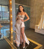 One Shoulder Beadings Prom Dresses Mermaid Side Slit Birthday Outfits