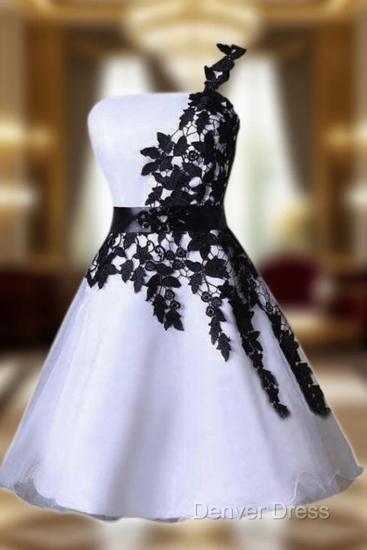 One Shoulder Black Lace Cute Short Homecoming/Prom Dresses Main image