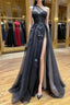 One Shoulder Black Lace Prom Dress, One Shoulder Black Lace Prom Dresses