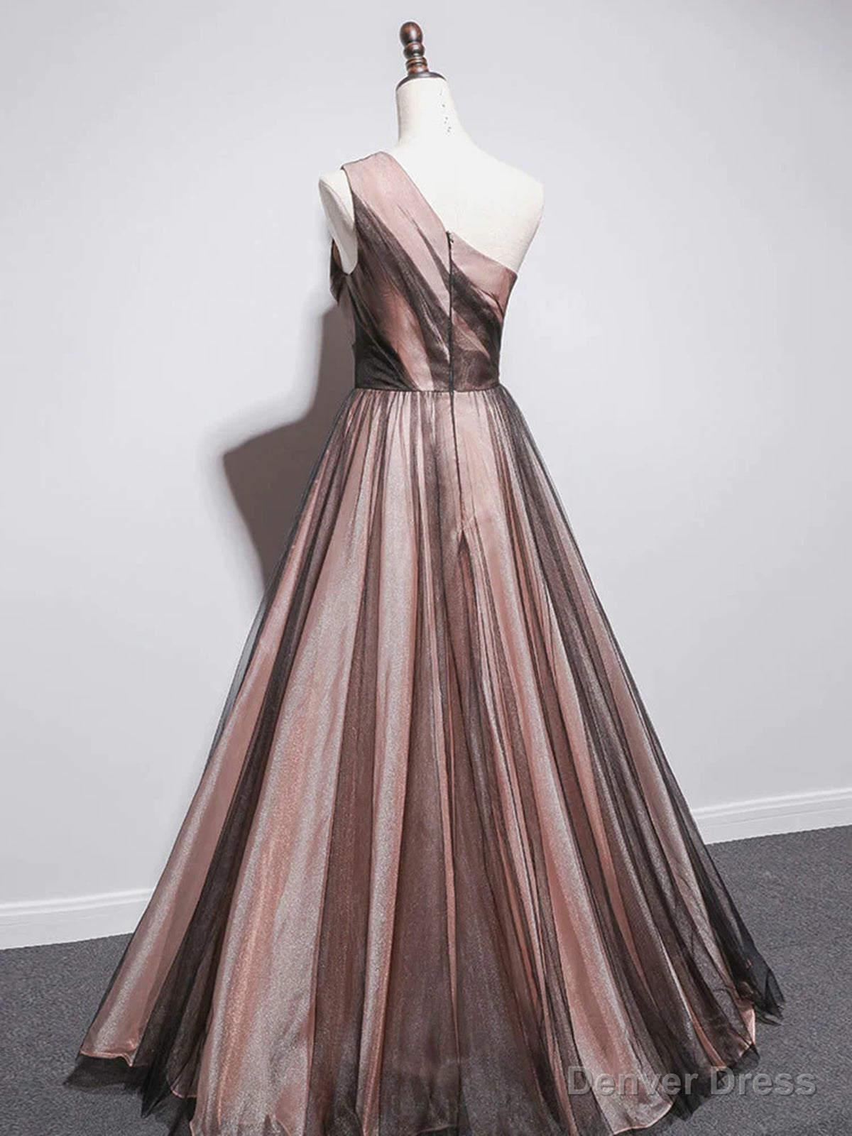 One Shoulder Brown Tulle Prom Dress, Brown Tulle Prom Dresses