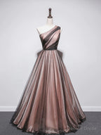 One Shoulder Brown Tulle Prom Dress, Brown Tulle Prom Dresses