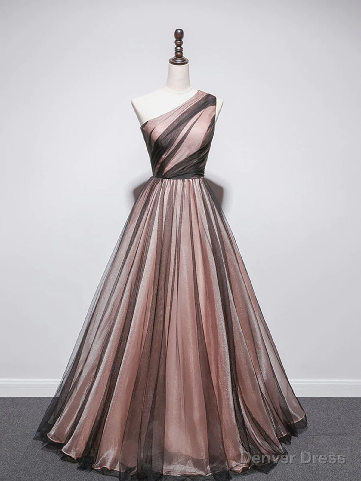 One Shoulder Brown Tulle Prom Dress, Brown Tulle Prom Dresses