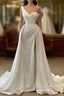 One Shoulder Charmeuse White Wedding Dresses With Beadings Sleeveless Floor Length Elegant