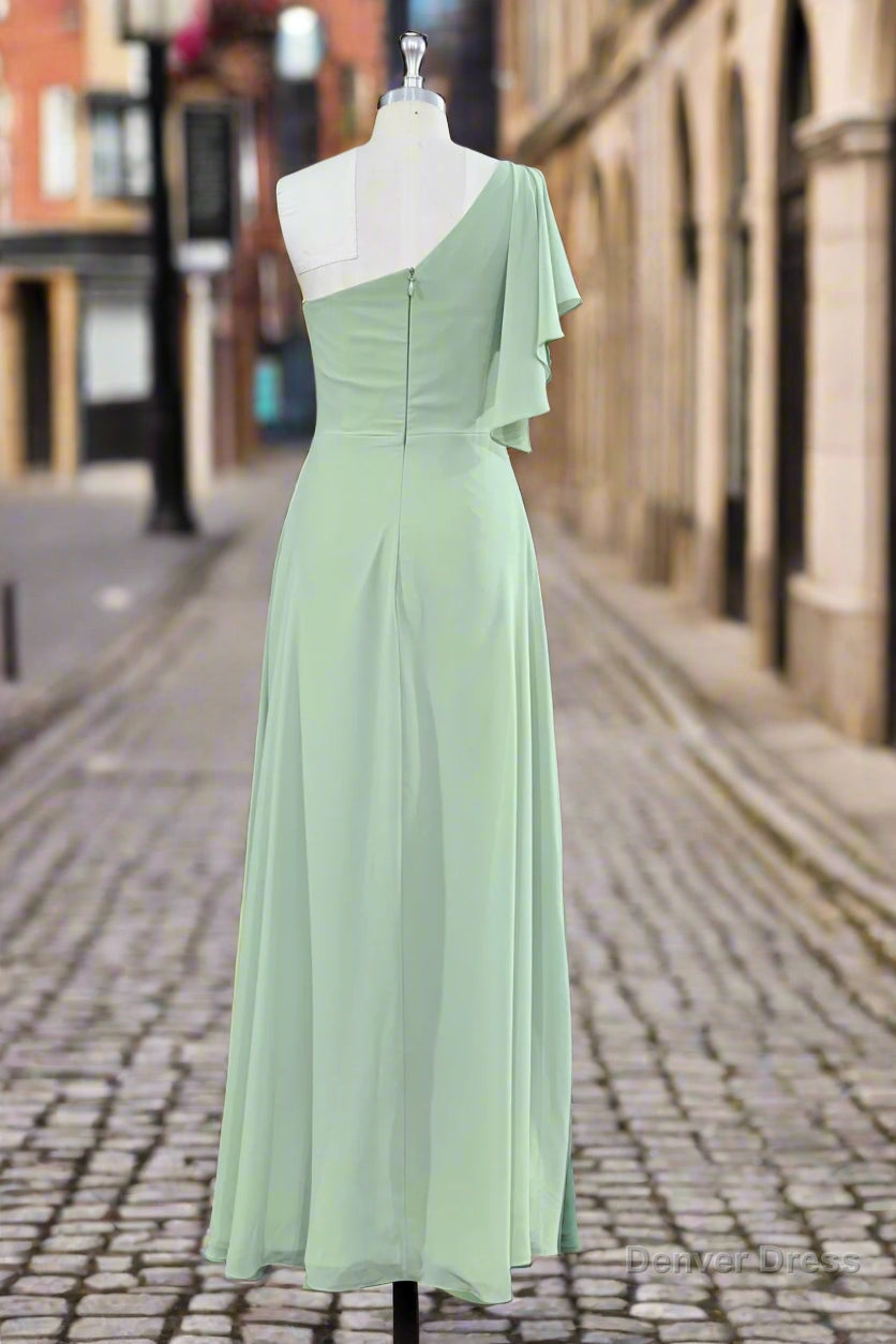 One Shoulder Chiffon Bridesmaid Dresses With Slit