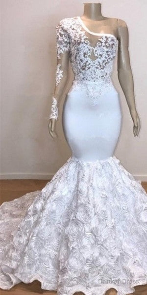 One Shoulder Lace Appliques Meramid Prom Dresses with sleeve Secondary image