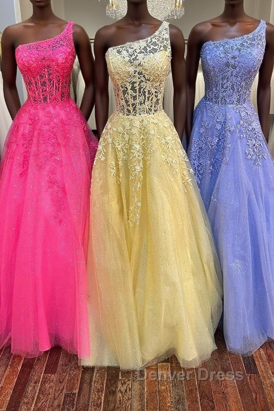 One Shoulder Lace Long Prom Dress, Lace Prom Dresses Main image