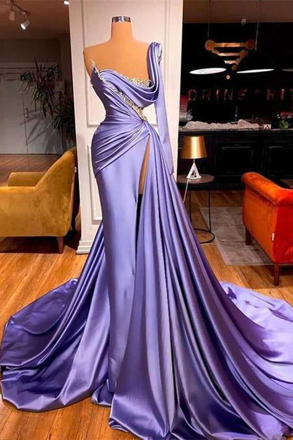 One Shoulder Long Sleeves Prom Dress Slit Mermaid Party Gowns Overskirt Main image