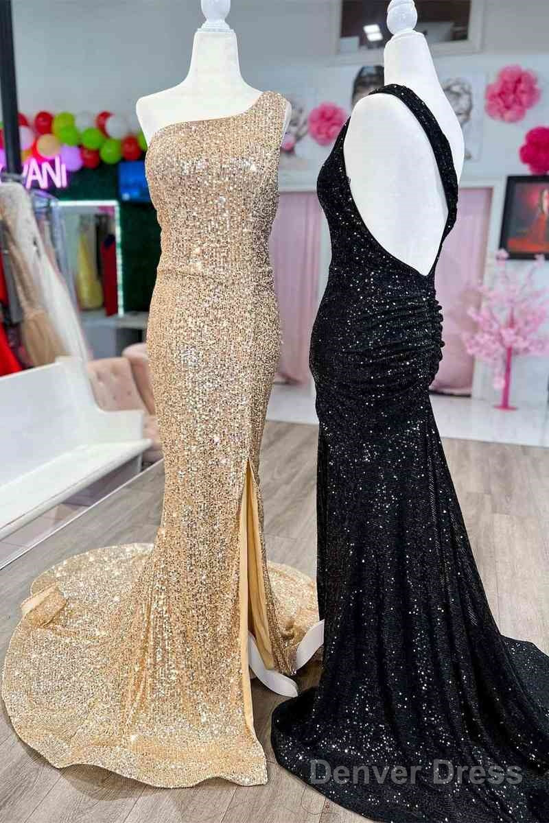 One Shoulder Mermiad Sequins Slit Long Prom Dress Secondary image