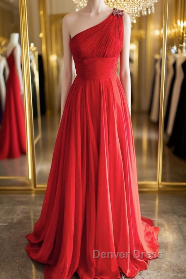 One Shoulder Open Back Red Long Prom Dress, Backless Red Prom Dress, Red Prom Dresses Main image
