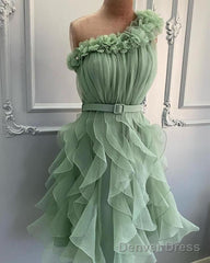 One Shoulder Organza Tiered Homecoming Dress