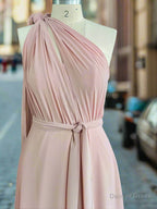 One Shoulder Pink Rustic Bridesmaid Dress Long Maxi Wedding Dresses