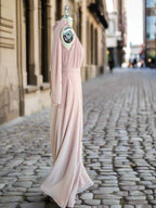One Shoulder Pink Rustic Bridesmaid Dress Long Maxi Wedding Dresses