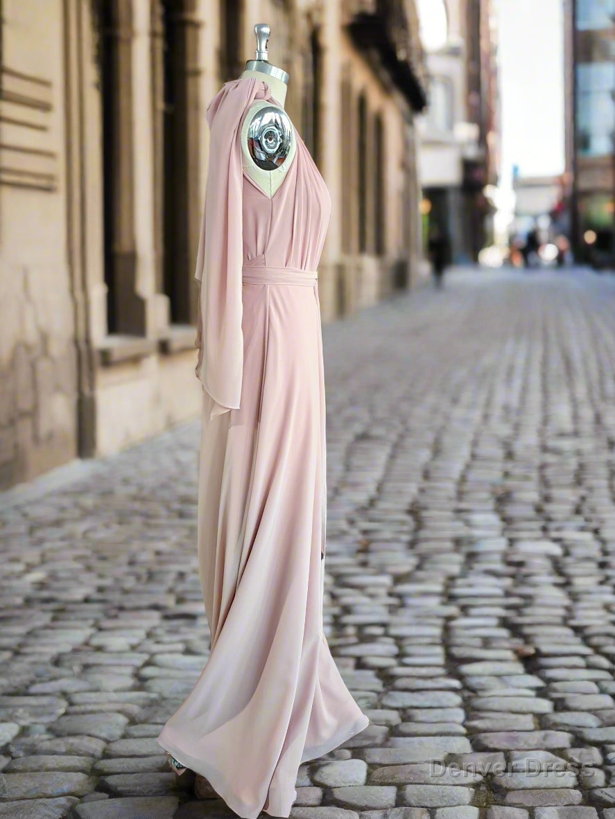 One Shoulder Pink Rustic Bridesmaid Dress Long Maxi Wedding Dresses