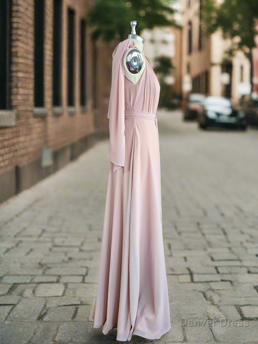 One Shoulder Pink Rustic Bridesmaid Dress Long Maxi Wedding Dresses