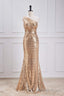 One Shoulder Pleated Gold Sequin Mermaid Bridesmaid Dresses