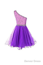 One Shoulder Prom Dress Tulle Homecoming Dresses With Beading