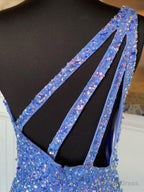 One Shoulder Purple Sequins Long Prom Dress, One Shoulder Purple Long Prom Graduation Dresses