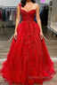 One Shoulder Red Lace Prom Dress, One Shoulder Red Lace Prom Dresses