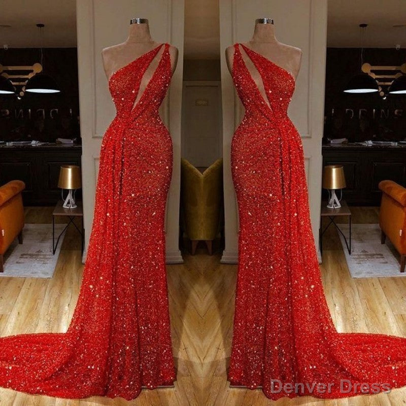 One Shoulder Red Prom Dresses Sequins Long On Sale Secondary image