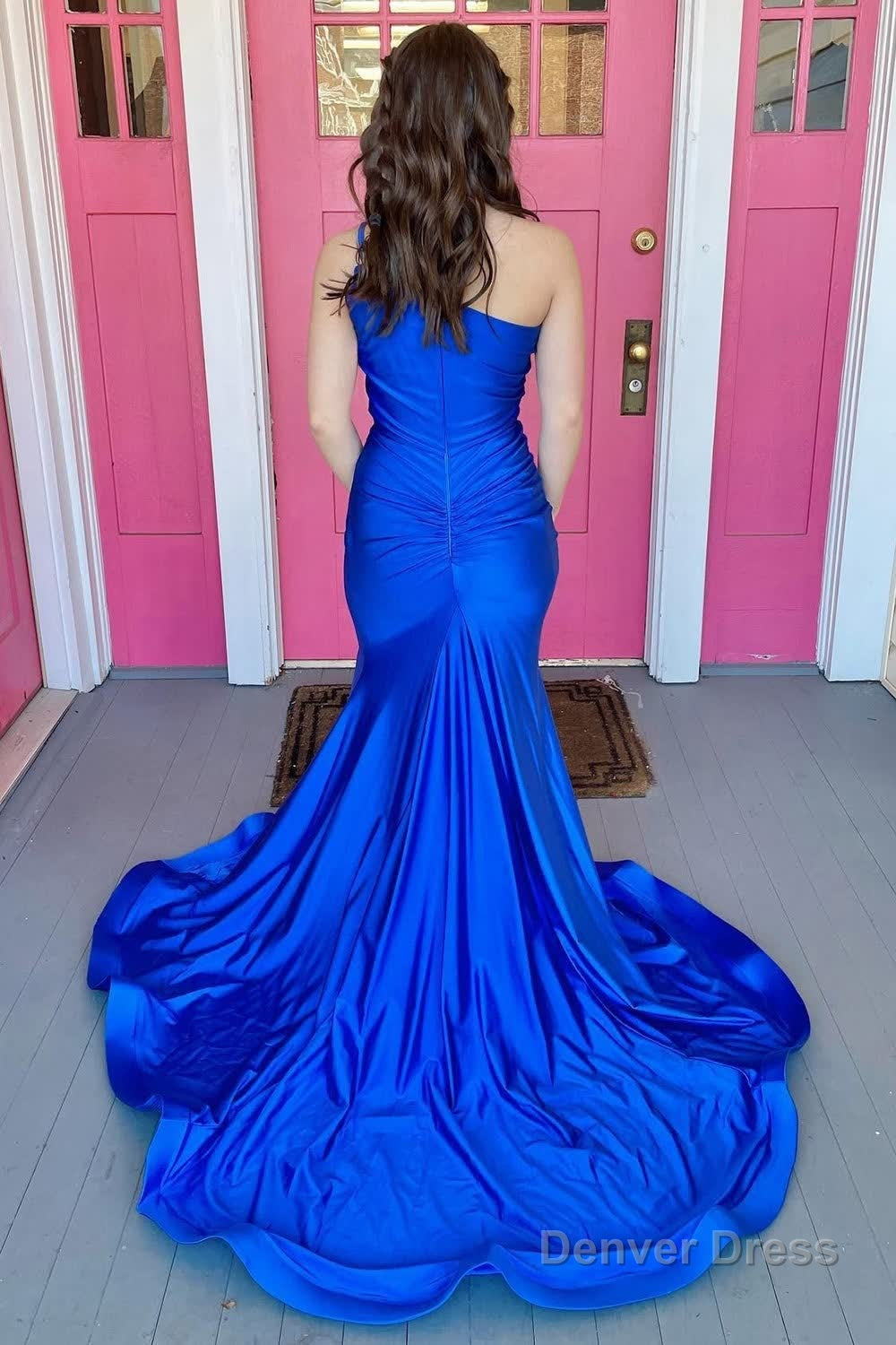 One Shoulder Royal Blue Mermaid Prom Dresses with Slit Secondary image