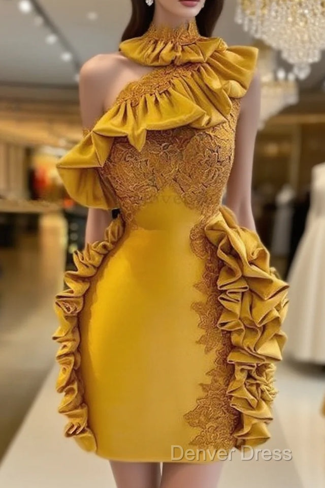 One Shoulder Ruffles Short Homecoming Dresses Vestidos De Cocktail Real Images Knee Length African Girl Party Gowns Main image