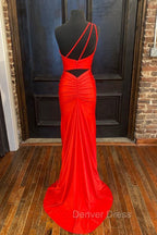 One Shoulder Satin Prom Dresses With Slit