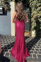 One Shoulder Sequins Mermaid Prom Dress with Slit