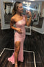 One Shoulder Sequins Mermaid Prom Dresses with Slit