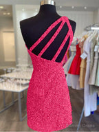 One Shoulder Short Hot Pink Prom Dress, One Shoulder Short Hot Pink Prom Homecoming Dresses