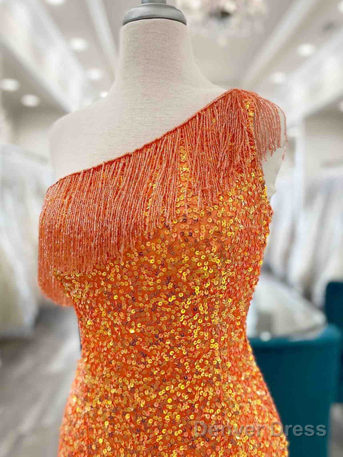 One Shoulder Short Tight Orange Blue Prom Dress, One Shoulder Short Prom Homecoming Dresses Secondary image